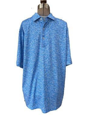 Donald Ross Classic Fit Polo Blue and White Print Golf Shirt Stretch Fabric
